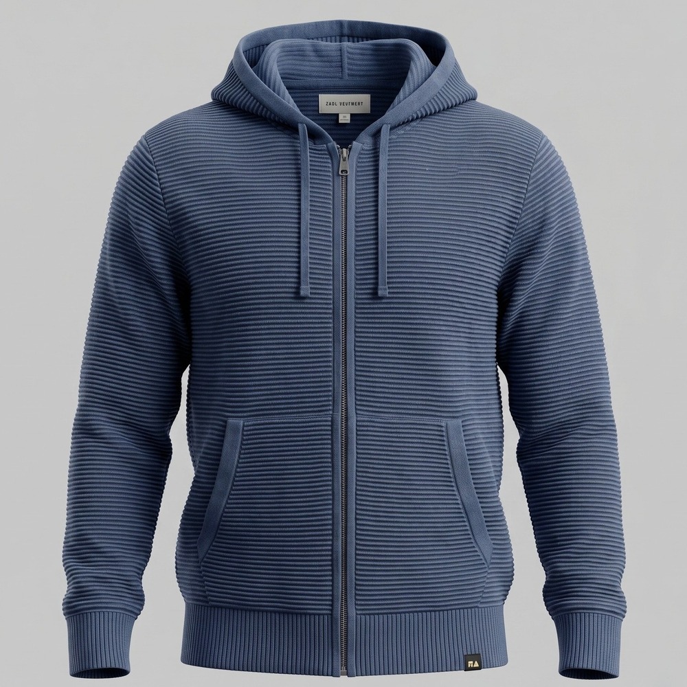 Free Assembly Mens Small Blue Sweater Full Zip Hoodie‎ Ribbed Knit Cotton Blend